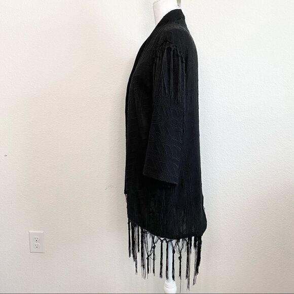 SAM Edelman Black Open Front Embroidered Tassel Western Oversized Long Kimono S - Picture 5 of 8